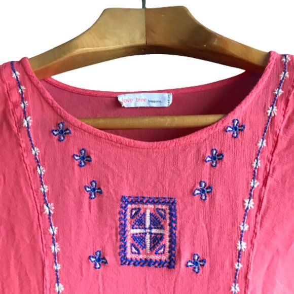 Love Tree Coral Boho Embroidered Blouse Medium - Picture 2 of 11